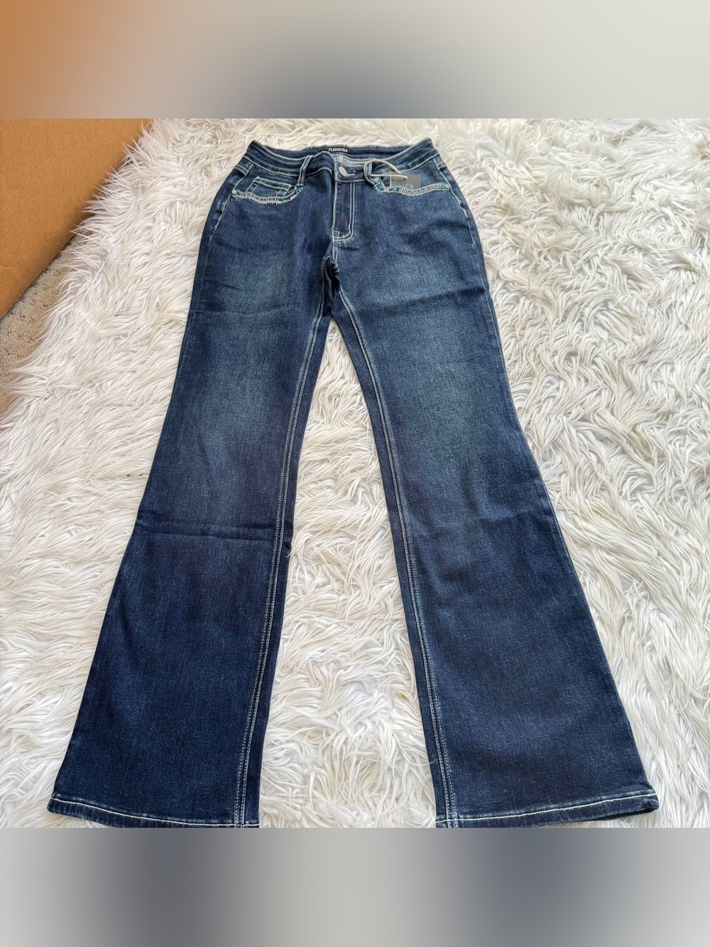 Flamingals straight leg flared stretchy denim jeans size S FG15
